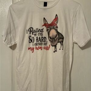 Gildan White Short Sleeve Tee with Funny Donkey Graphic and Red Accents